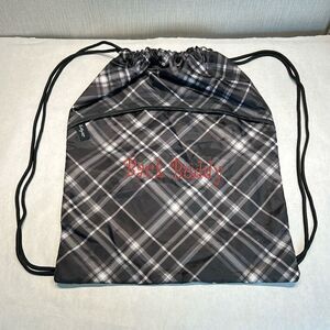 thirty-one Cinch Sack Bag Backpack Black Plaid "Back Buddy" RETIRED Gym School S